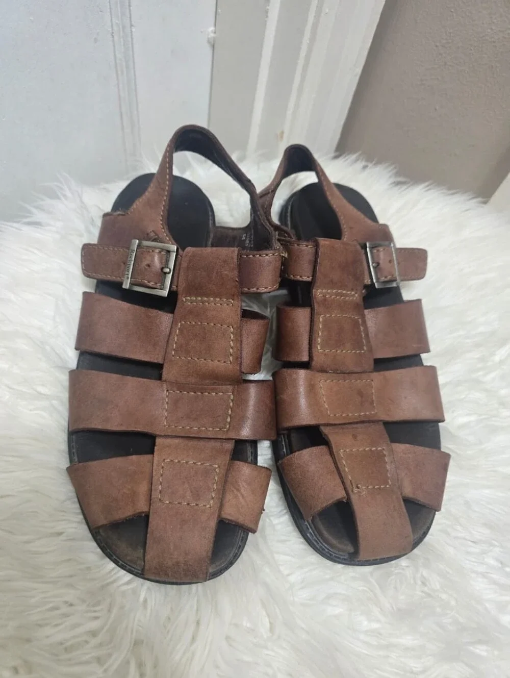 Rockport Sandals Men's 12M Slingback Fisherman Brown Leather Closed Toe Casual